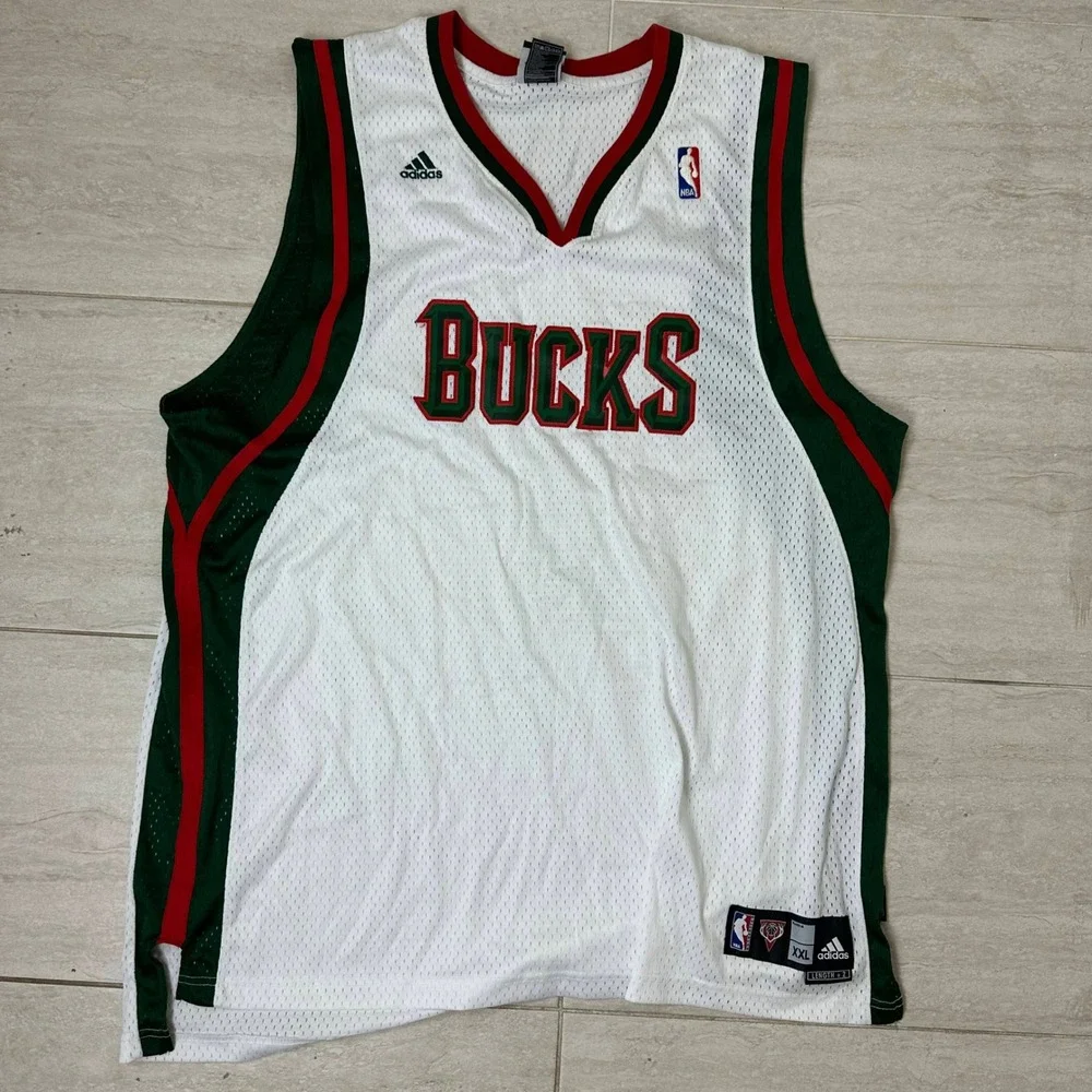 Original Adidas Authentic Milwaukee Bucks Home White Blank Jersey XXL